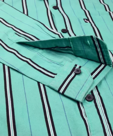 SHIRT0002 Bawa Style Cotton Dark Green and Black Vertical Line Full Slevee Slim Fit Casual Shirts