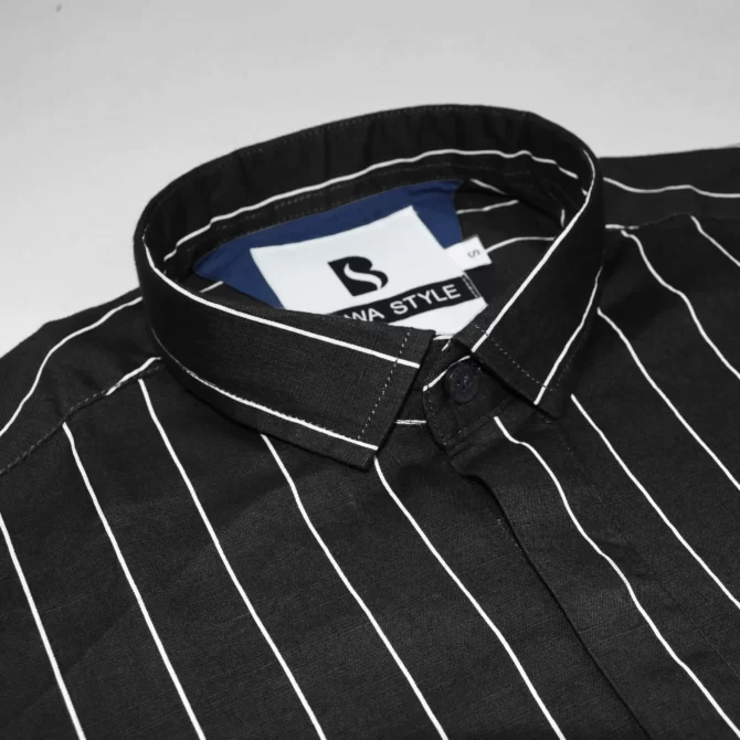 SHIRT0005 Bawa Style Cotton Black Vertical Line Half Slevee Slim Fit Casual Shirts