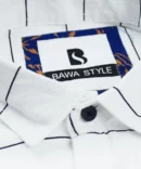 SHIRT0007 Bawa Style Linen White Horizontal Line Full Sleeve Slim Fit Casual Shirts