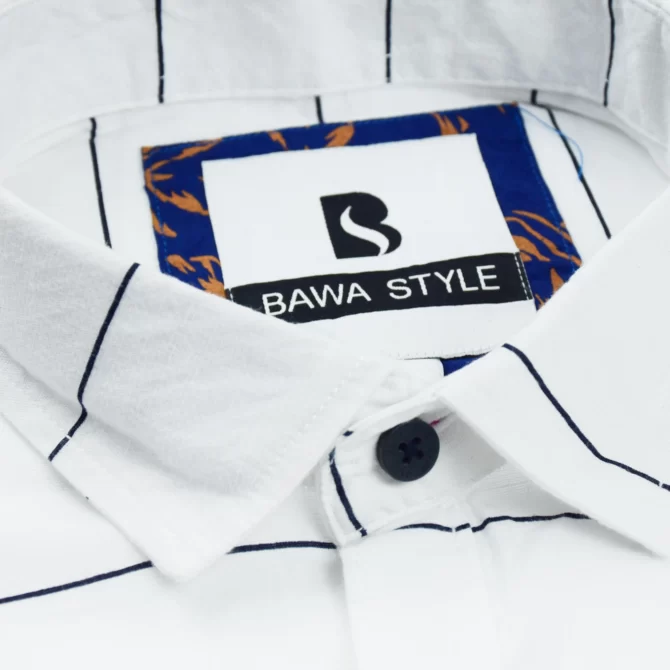 SHIRT0007 Bawa Style Linen White Horizontal Line Full Sleeve Slim Fit Casual Shirts