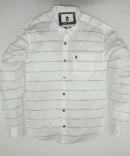 SHIRT0007 Bawa Style Linen White Horizontal Line Full Sleeve Slim Fit Casual Shirts