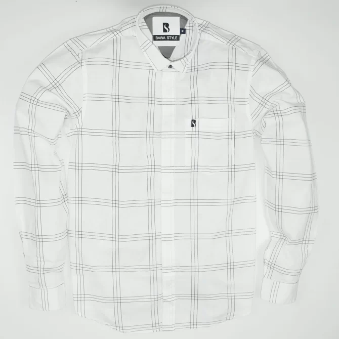 SHIRT0010 Bawa Style Linen White Checks Full Sleeve Slim Fit Casual Shirts