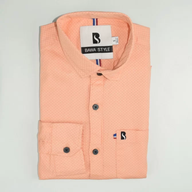 SHIRT0015 Bawa Style Cotton Orange Small Checks Full Sleeve Slim Fit Casual Shirts