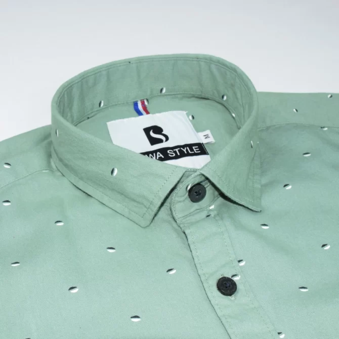 SHIRT0016 Bawa Style Cotton Light Green Small Leaves Full Sleeve Slim Fit Casual Shirts (edited)