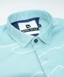 SHIRT0018 Bawa Style Cotton Light Green Floral Line Half Sleeve Slim Fit Casual Shirts