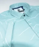 SHIRT0018 Bawa Style Cotton Light Green Floral Line Half Sleeve Slim Fit Casual Shirts
