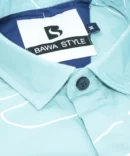 SHIRT0018 Bawa Style Cotton Light Green Floral Line Half Sleeve Slim Fit Casual Shirts