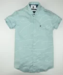 SHIRT0018 Bawa Style Cotton Light Green Floral Line Half Sleeve Slim Fit Casual Shirts