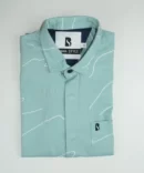 SHIRT0018 Bawa Style Cotton Light Green Floral Line Half Sleeve Slim Fit Casual Shirts