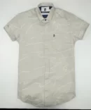 SHIRT0020 Bawa Style Cotton Light Gray Floral Line Half Sleeve Slim Fit Casual Shirts