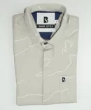 SHIRT0020 Bawa Style Cotton Light Gray Floral Line Half Sleeve Slim Fit Casual Shirts