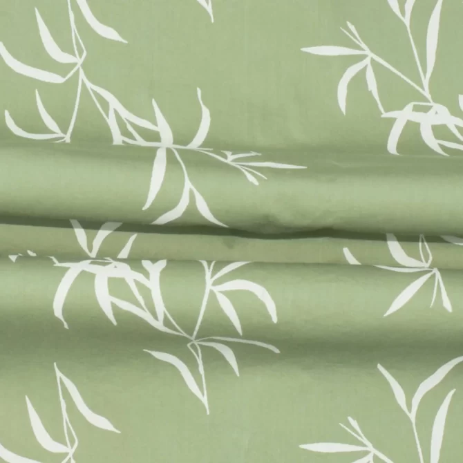 SHIRT0022 Bawa Style Silk Light Green Floral Leaves Half Sleeve Slim Fit Casual Shirts