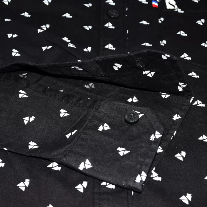 SHIRT0032 Bawa Style Cotton Silk Black Printed Arrow Line Full Sleeve Slim Fit Casual Shirts