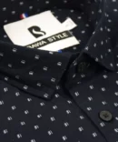 SHIRT0035 Bawa Style Cotton Black Line Boxes Full Sleeve Slim Fit Casual Shirts