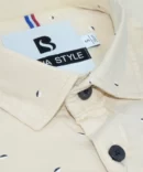SHIRT0036 Bawa Style Cotton Silk Light Cream Printed Leafs Full Sleeve Slim Fit Casual Shirts