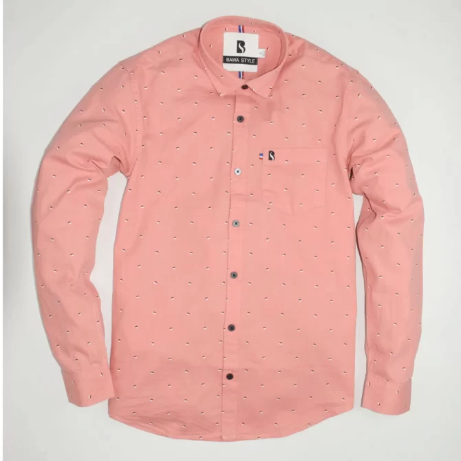 SHIRT0037 Bawa Style Cotton Silk Dark Pink Printed Leafs Full Sleeve Slim Fit Casual Shirts