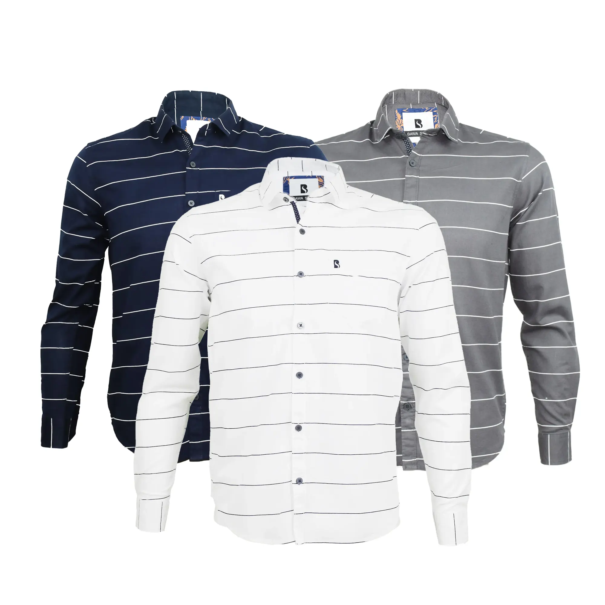 Bawa Style Linen Blue White and Gray Horizontal Line Full Sleeve Slim Fit Casual Shirts Pack of 3 Bawa Style Mens Premium Fashion Store Online Shopping for Men Clothing Footwear and Accessories