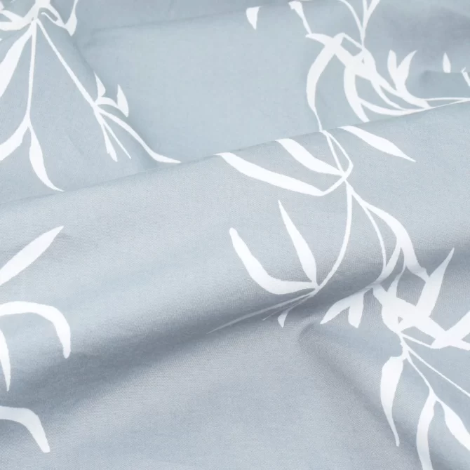 SHIRT0021 Bawa Style Silk Light Gray Floral Leaves Half Sleeve Slim Fit Casual Shirts