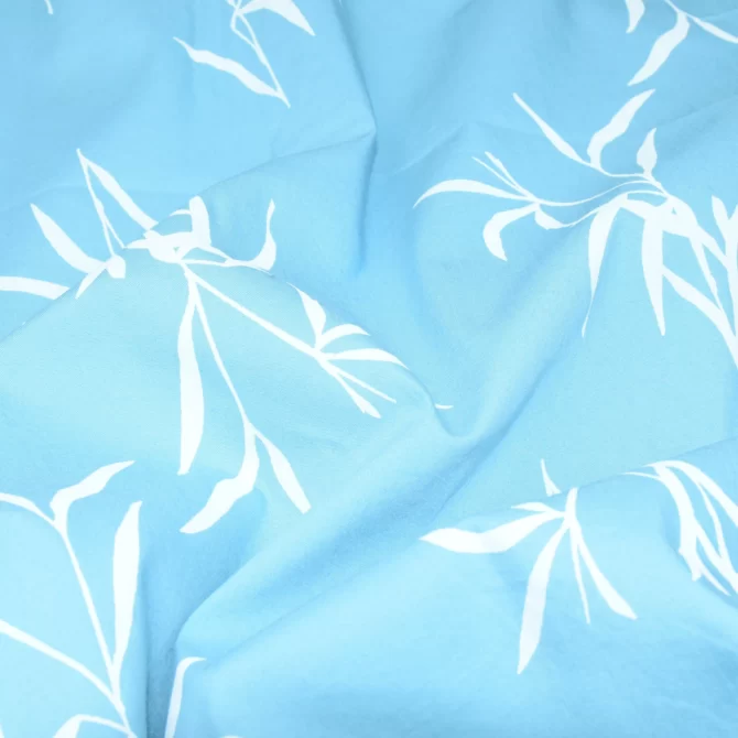 SHIRT0023 Bawa Style Silk Sky Blue Floral Leaves Half Sleeve Slim Fit Casual Shirts
