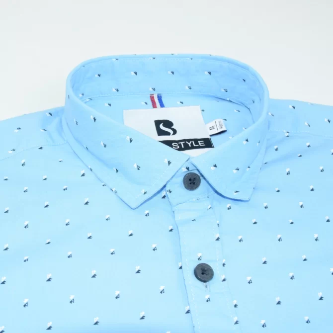 SHIRT0031 Bawa Style Cotton Silk Sky Blue Printed Arrow Line Full Sleeve Slim Fit Casual Shirts