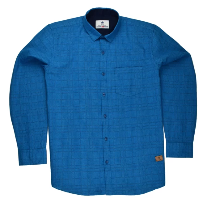 SHIRT0043 Roman Royal Premium Cotton Poplin Dark Blue Dotted Checks Full Sleeve Slim Fit Casual Shirts