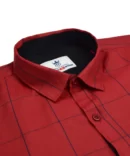 SHIRT0044 Roman Royal Premium Cotton Twill Dark Red Checks Full Sleeve Slim Fit Casual Shirts