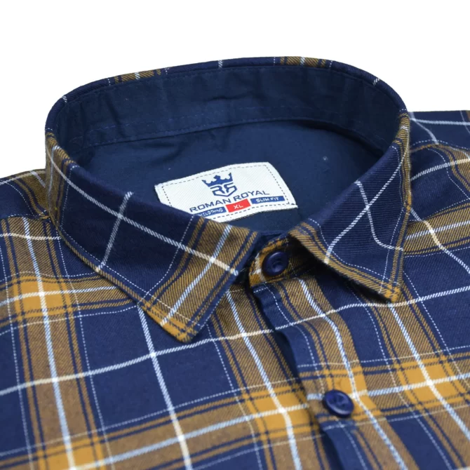 SHIRT0047 Roman Royal Premium Cotton Twill Yellow and Blue Checks Full Sleeve Slim Fit Casual Shirts