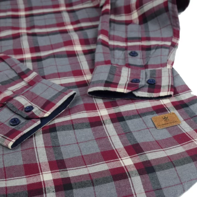 SHIRT0049 Roman Royal Premium Cotton Twill Mahroon and Gray Checks Full Sleeve Slim Fit Casual Shirts