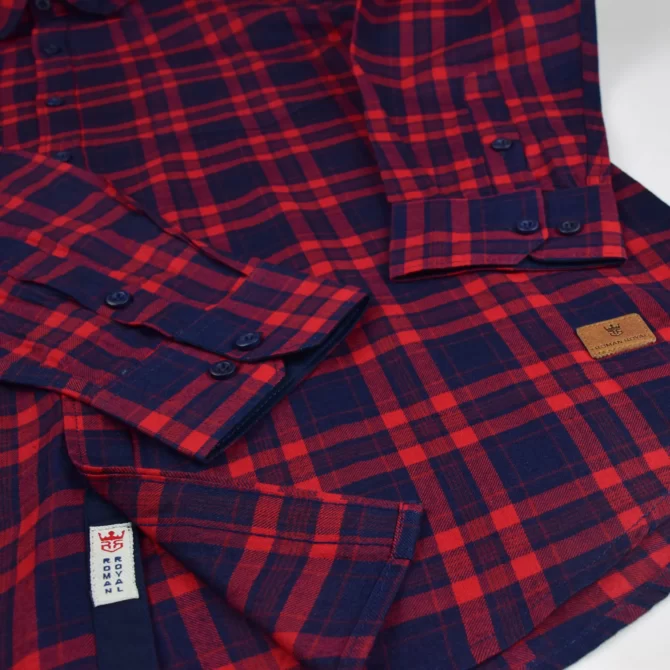SHIRT0051 Roman Royal Premium Cotton Twill Red and Indigo Checks Full Sleeve Slim Fit Casual Shirts
