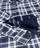 SHIRT0052 Roman Royal Premium Cotton Twill Indigo White Checks Full Sleeve Slim Fit Casual Shirts