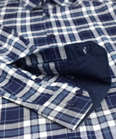 SHIRT0052 Roman Royal Premium Cotton Twill Indigo White Checks Full Sleeve Slim Fit Casual Shirts