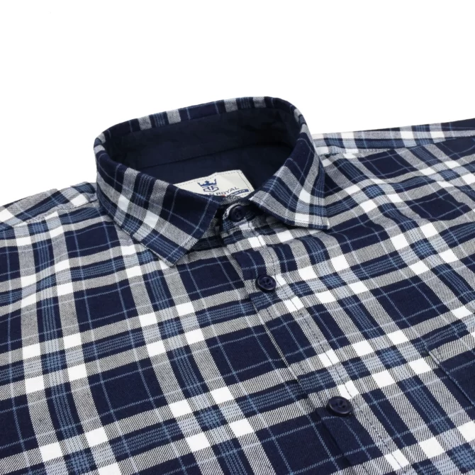 SHIRT0052 Roman Royal Premium Cotton Twill Indigo White Checks Full Sleeve Slim Fit Casual Shirts