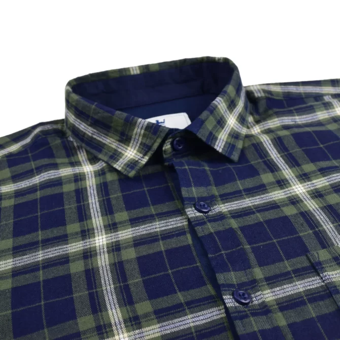 SHIRT0054 Roman Royal Premium Cotton Twill Indigo Dark Green Checks Full Sleeve Slim Fit Casual Shirts