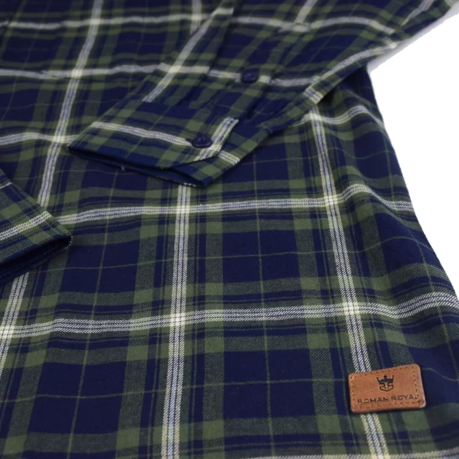 SHIRT0054 Roman Royal Premium Cotton Twill Indigo Dark Green Checks Full Sleeve Slim Fit Casual Shirts