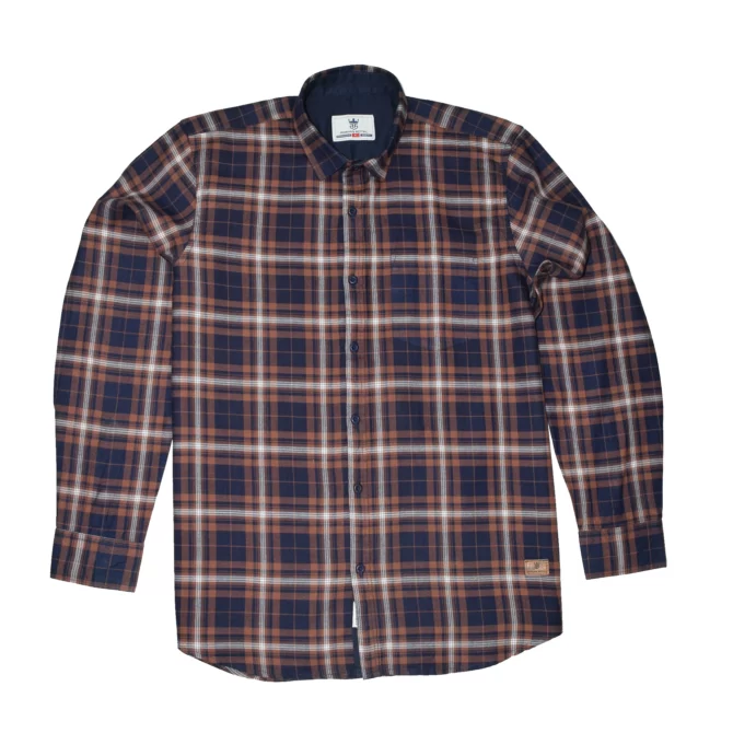 SHIRT0055 Roman Royal Premium Cotton Twill Indigo Brown Checks Full Sleeve Slim Fit Casual Shirts