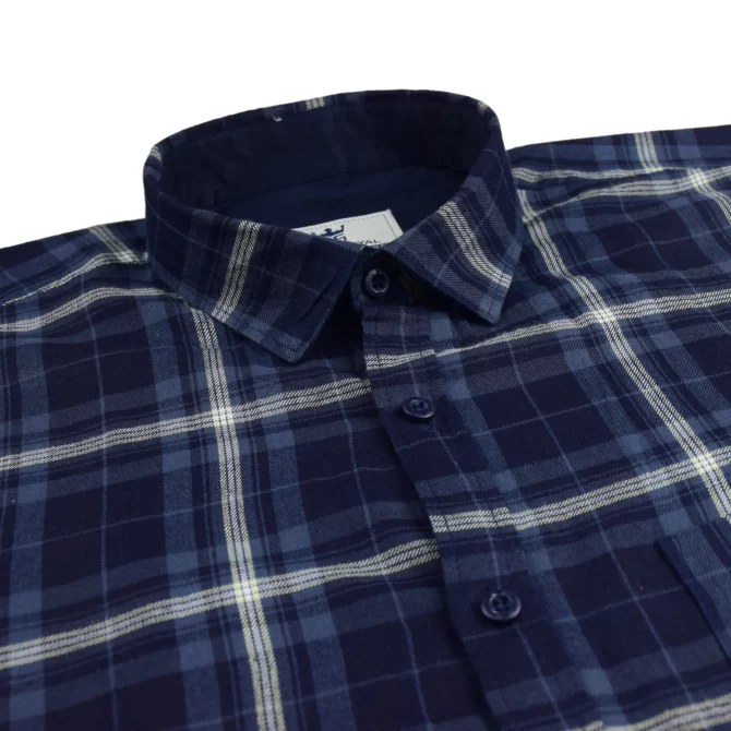 SHIRT0056 Roman Royal Premium Cotton Twill Indigo Light Blue Checks Full Sleeve Slim Fit Casual Shirts