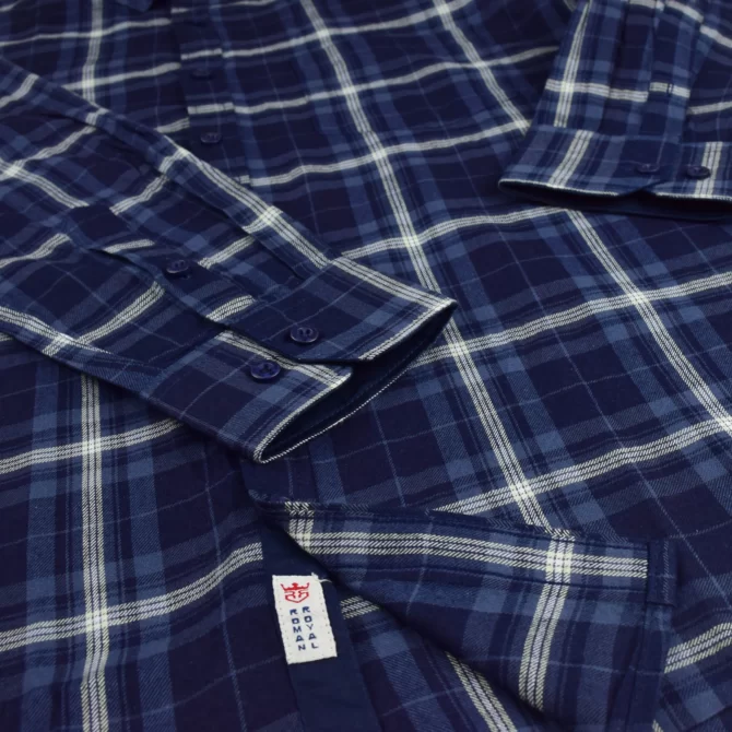 SHIRT0056 Roman Royal Premium Cotton Twill Indigo Light Blue Checks Full Sleeve Slim Fit Casual Shirts