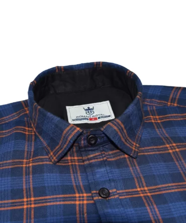 Roman Royal Premium Cotton Twill Light Blue and Orange Checks Full Sleeve Slim Fit Casual Shirts
